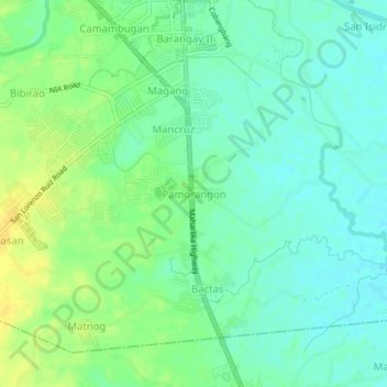 Topografische kaart Pamorangon, hoogte, reliëf