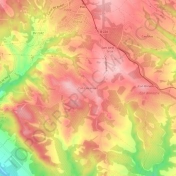 Topografische kaart Can Claramunt, hoogte, reliëf