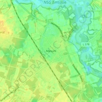 Topografische kaart Mesum, hoogte, reliëf
