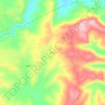 Topografische kaart Tocoy, hoogte, reliëf
