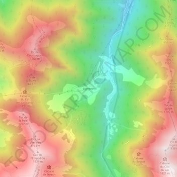 Topografische kaart Luentein, hoogte, reliëf