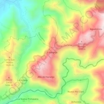 Topografische kaart El Naranjo, hoogte, reliëf