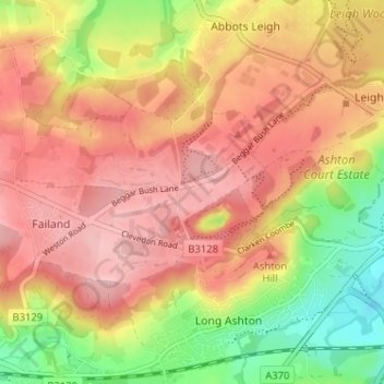 Topografische kaart Audley Redwood, hoogte, reliëf