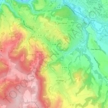 Topografische kaart La Dartamas, hoogte, reliëf
