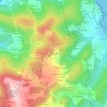 Topografische kaart O Abelaedo, hoogte, reliëf