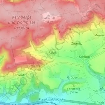 Topografische kaart Rabis, hoogte, reliëf