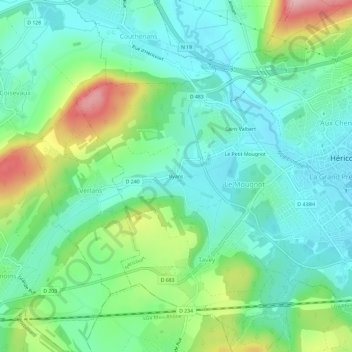 Topografische kaart Byans, hoogte, reliëf