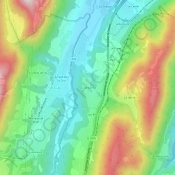 Topografische kaart Girardière, hoogte, reliëf