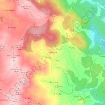 Topografische kaart Portomedal, hoogte, reliëf