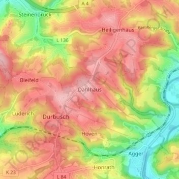 Topografische kaart Dahlhaus, hoogte, reliëf