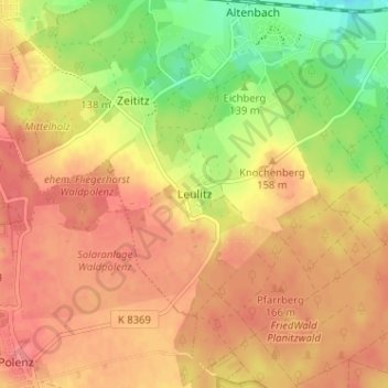 Topografische kaart Leulitz, hoogte, reliëf