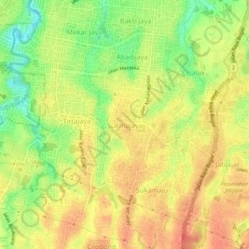 Topografische kaart Sukmajaya, hoogte, reliëf