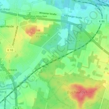 Topografische kaart Freschenhausen, hoogte, reliëf