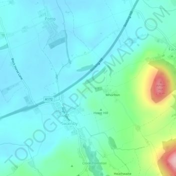 Topografische kaart Whorlton Castle, hoogte, reliëf