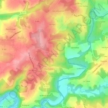 Topografische kaart Puy de Chat, hoogte, reliëf