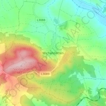 Topografische kaart Michelstetten, hoogte, reliëf