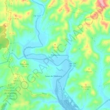 Topografische kaart Odelouca, hoogte, reliëf
