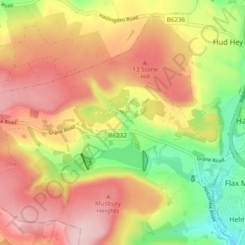 Topografische kaart Haslingden Grane, hoogte, reliëf