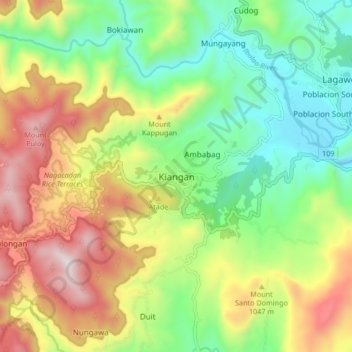 Topografische kaart Kiangan, hoogte, reliëf