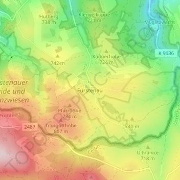 Topografische kaart Fürstenau, hoogte, reliëf
