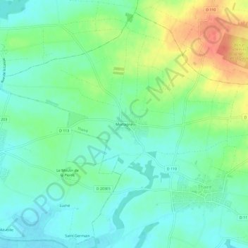 Topografische kaart Mortagne, hoogte, reliëf
