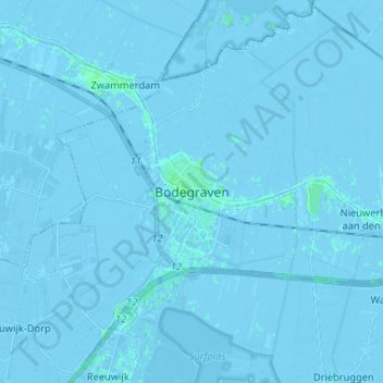 Topografische kaart Bodegraven, hoogte, reliëf