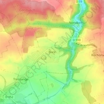 Topografische kaart Bure, hoogte, reliëf