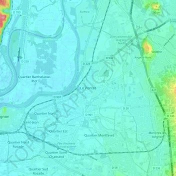 Topografische kaart Le Pontet, hoogte, reliëf