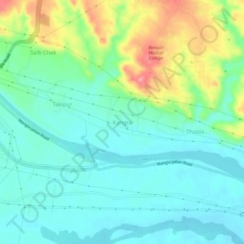 Topografische kaart Kangra, hoogte, reliëf