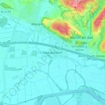 Topografische kaart Oberachdorf, hoogte, reliëf