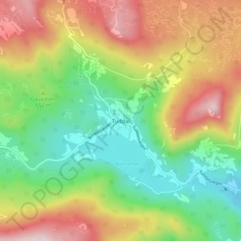 Topografische kaart Tuddal, hoogte, reliëf
