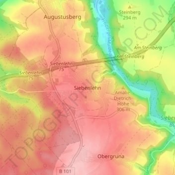 Topografische kaart Siebenlehn, hoogte, reliëf