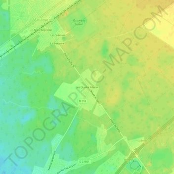 Topografische kaart Les Quatre Routes, hoogte, reliëf