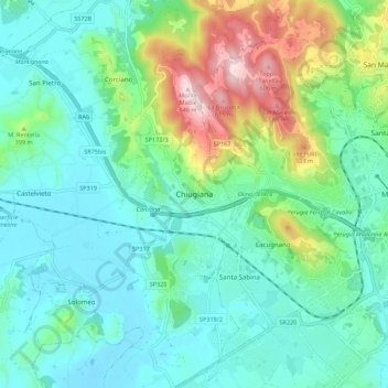 Topografische kaart Chiugiana, hoogte, reliëf
