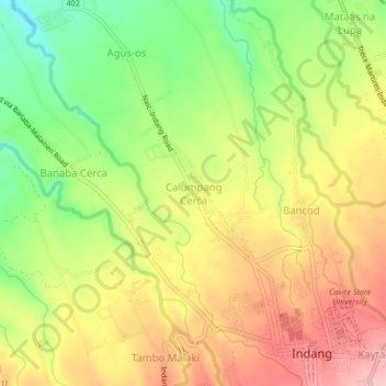 Topografische kaart Calumpang Cerca, hoogte, reliëf