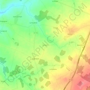 Topografische kaart Le Gond, hoogte, reliëf