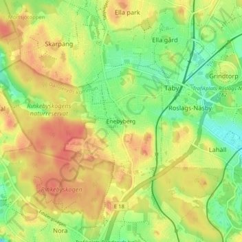 Topografische kaart Enebyberg, hoogte, reliëf