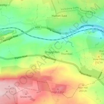 Topografische kaart Draughton, hoogte, reliëf