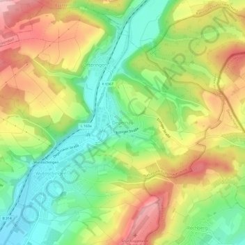 Topografische kaart Degernau, hoogte, reliëf