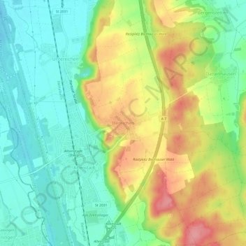 Topografische kaart Illereichen, hoogte, reliëf