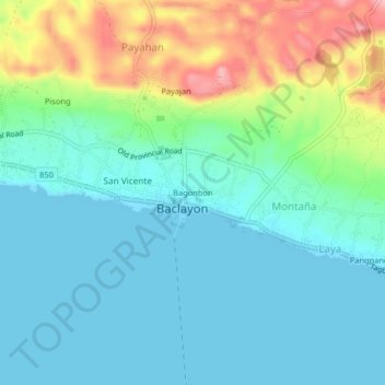 Topografische kaart Bagonbon, hoogte, reliëf