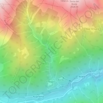 Topografische kaart Val di Balmel, hoogte, reliëf