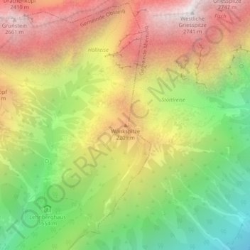 Topografische kaart Wankspitze, hoogte, reliëf