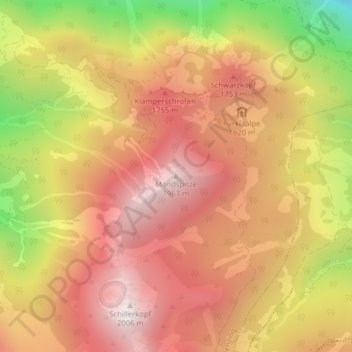 Topografische kaart Mondspitze, hoogte, reliëf