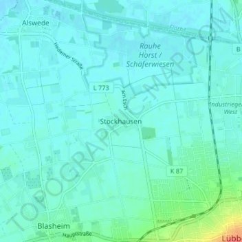 Topografische kaart Stockhausen, hoogte, reliëf