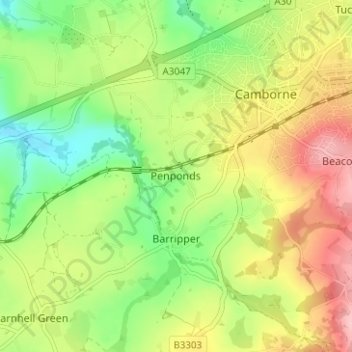 Topografische kaart Penponds, hoogte, reliëf