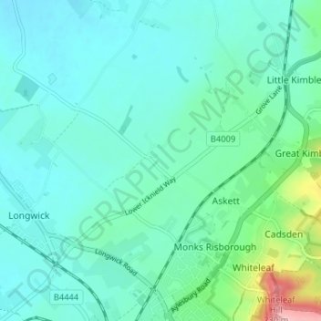 Topografische kaart Meadle, hoogte, reliëf