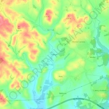 Topografische kaart Vidigal, hoogte, reliëf