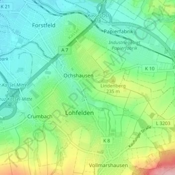 Topografische kaart Am Hammelsberg, hoogte, reliëf