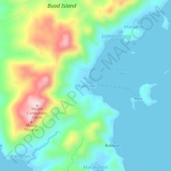 Topografische kaart Mualbual, hoogte, reliëf